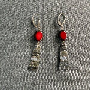 Handcrafted Red Oval Textured Dangle Earrings